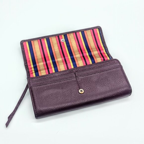 Pebble Texture Port Wine Woven Leather Striped Lined Wallet - Picture 5 of 7